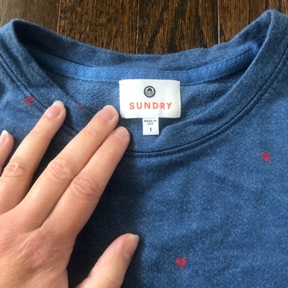 Sundry Women’s 1/Small Dusty Blue Starry Hearts Pima Cotton Pullover Sweatshirt - Picture 8 of 15